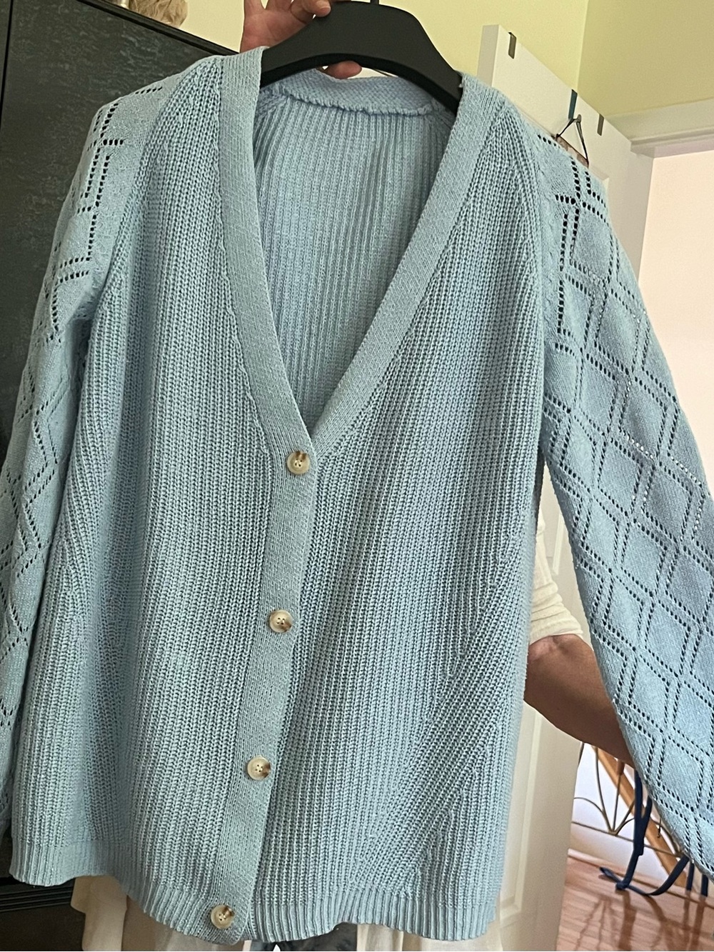Light Blue V-Neck Button-Front Knit Cardigan- Coastal Cottagecore - Picture 2 of 4
